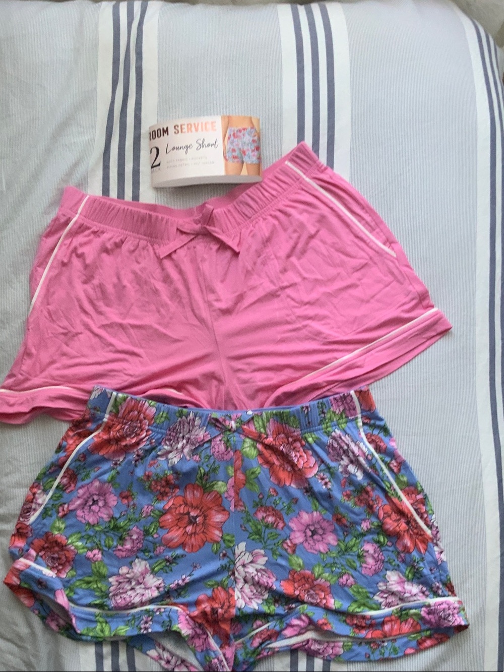 Two-Pack Women’s Lounge Shorts — Pink Solid & Blue Floral